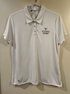 Adidas Women White Vizual Edge Short Sleeve Polo Shirt Size Large L